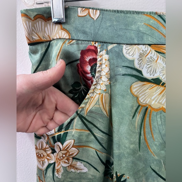 Zara Mint Green Floral Wide Leg Pants - Picture 6 of 6